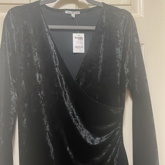 Charlotte Russe long sleeve black velvet dress - size L - never worn + with tags - Picture 3 of 3